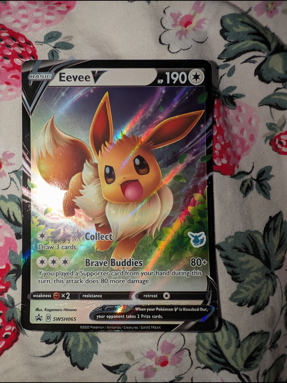 Pokemon Eevee V Collectible Card - Brown, Cream, Orange, Green
